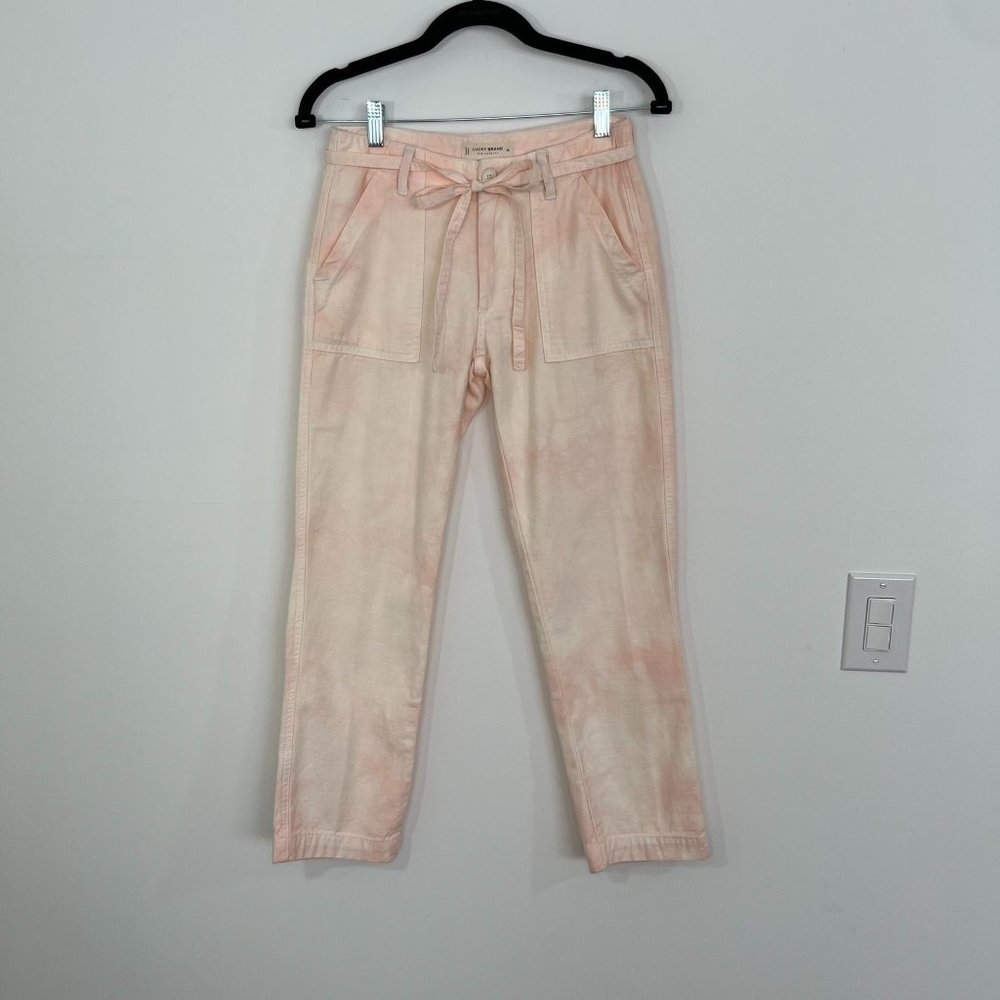 Lucky Brand 0 25 Jeans Straight Utility Cargo Pink White Tie Dye Belt Pockets